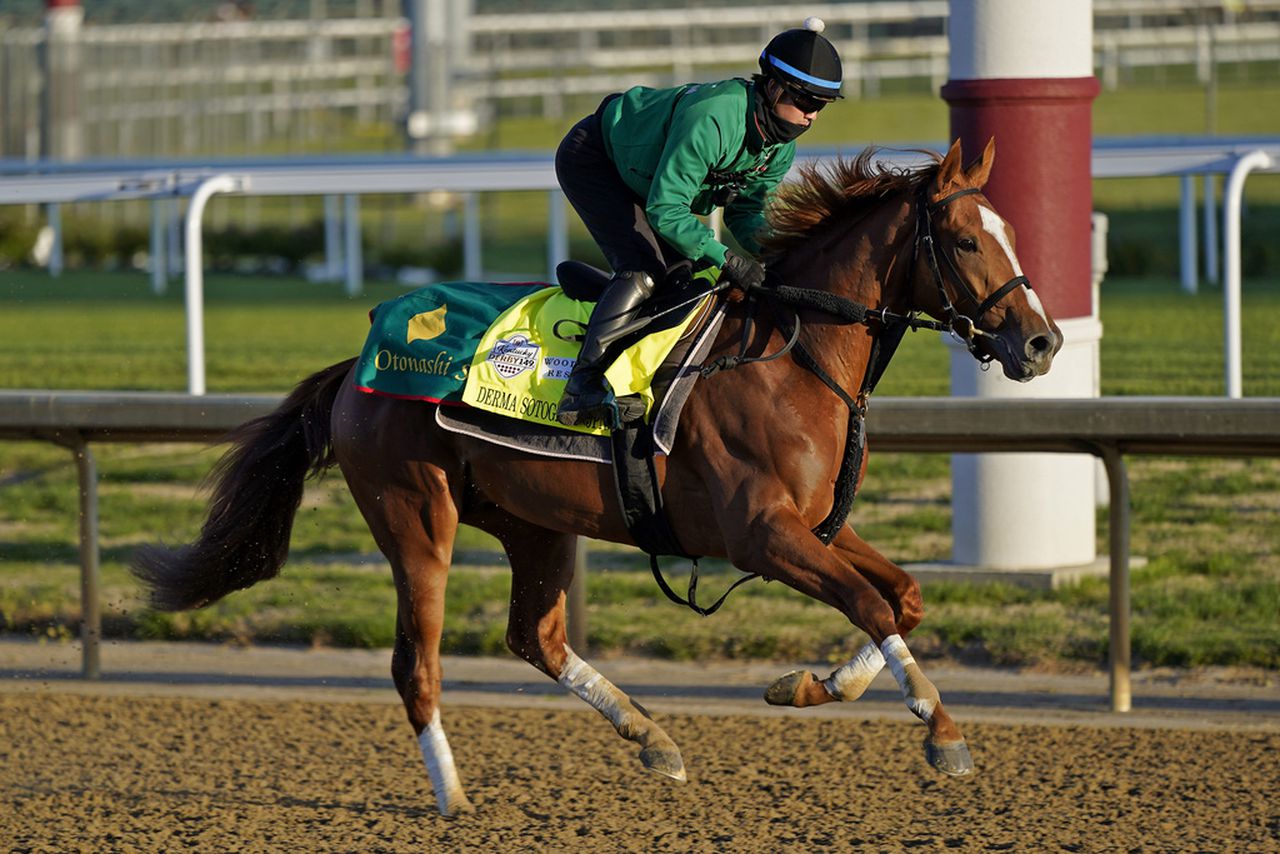 Derma Sotogake works out at Churchill Downs on Tuesday, May 2, 2023, in Louisville, Ky.