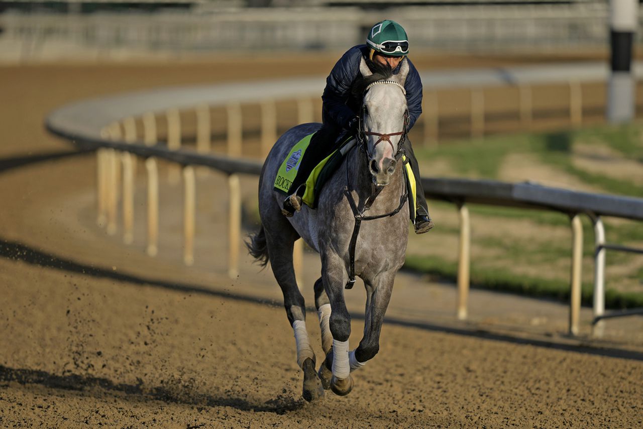 Rocket Can works out at Churchill Downs on Tuesday, May 2, 2023, in Louisville, Ky.