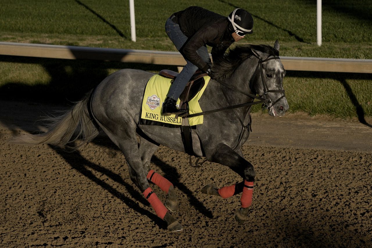 King Russell works out at Churchill Downs on Wednesday, May 3, 2023, in Louisville, Ky.