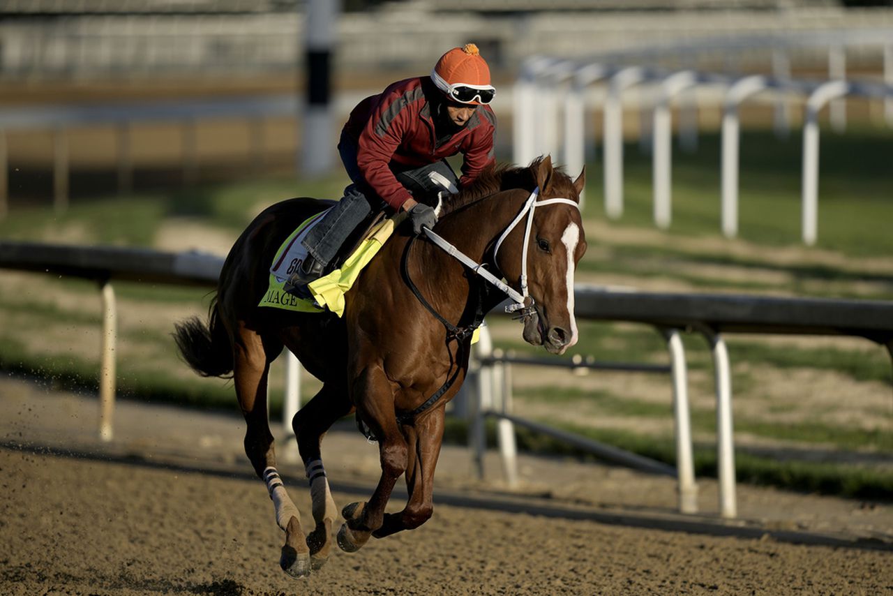 Mage works out at Churchill Downs on Tuesday, May 2, 2023, in Louisville, Ky.