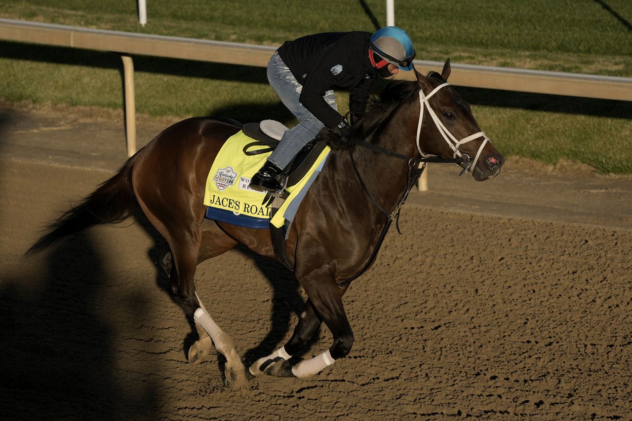 Jace’s Road works out at Churchill Downs on Wednesday, May 3, 2023, in Louisville, Ky.