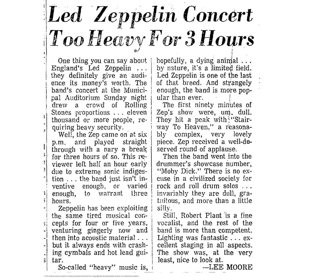 A less-than-stellar review of Led Zeppelin's 1973 concert in Mobile.