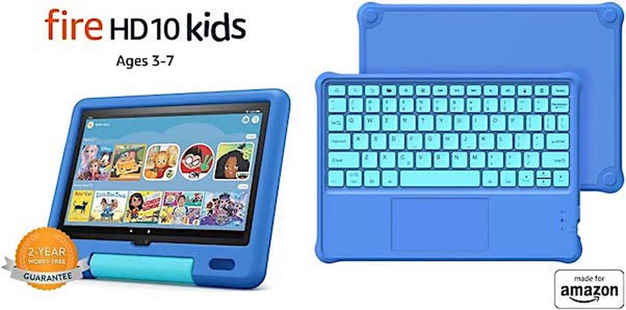 Fire HD 10 Kids Tablet, 10.1" HD 32GB (Sky Blue) + Kids Bluetooth Keyboard