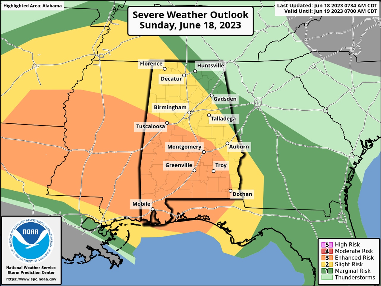 Enhanced risk for severe weather Sunday for Alabama