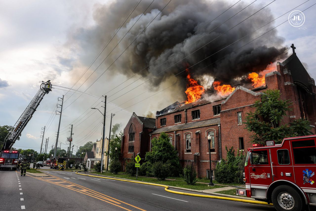 Ensley church erupts in flames; BFRS to stay overnight in case fire reignites