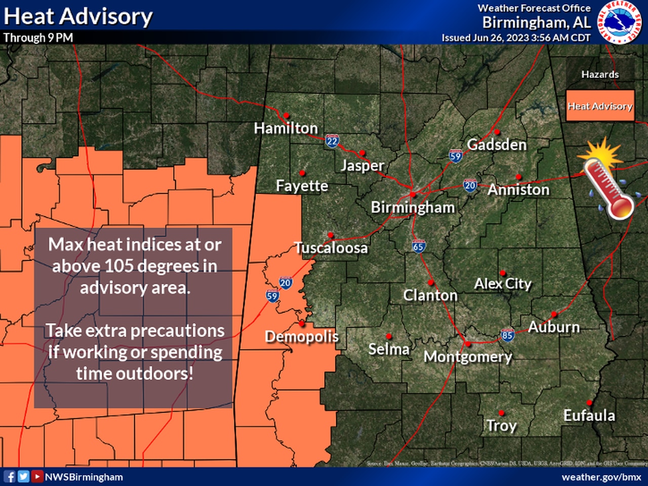 Central Alabama Monday heat advisory