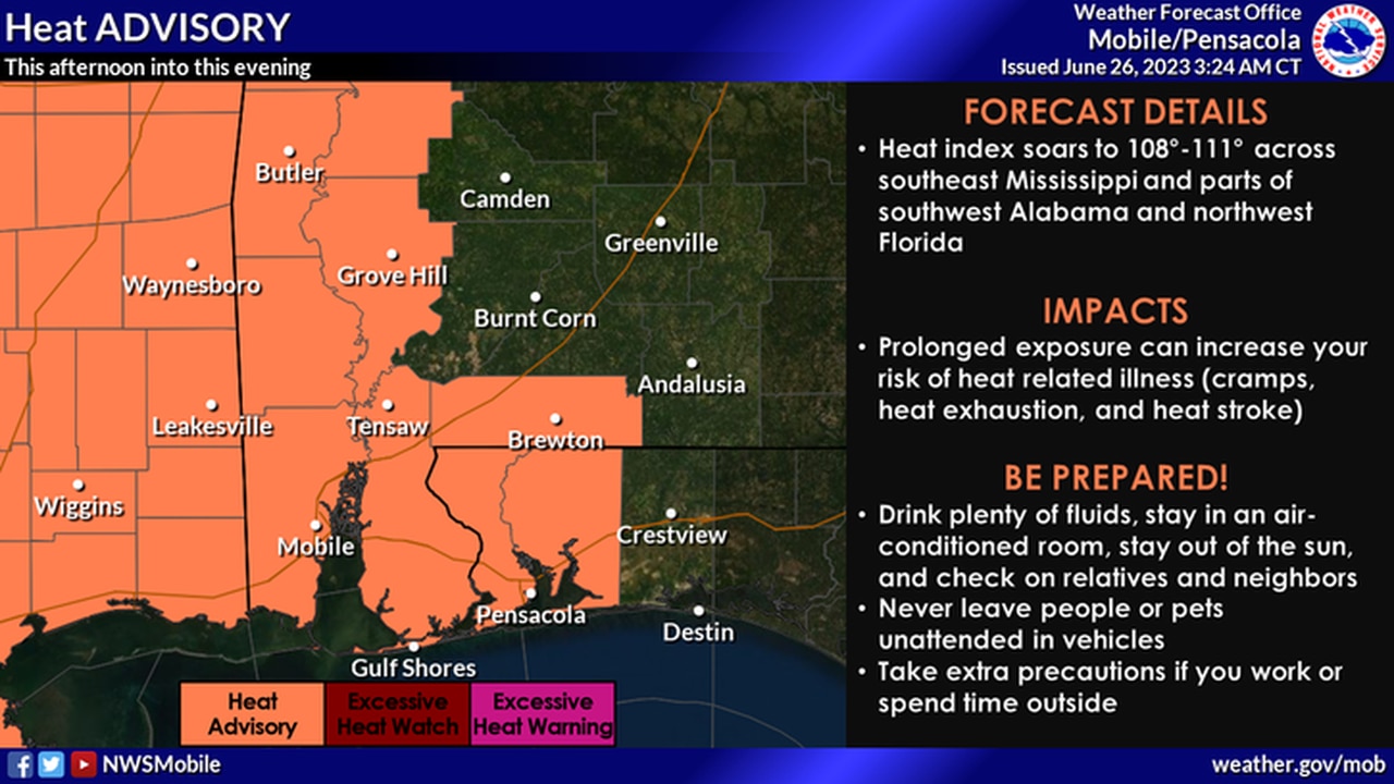 South Alabama heat advisory