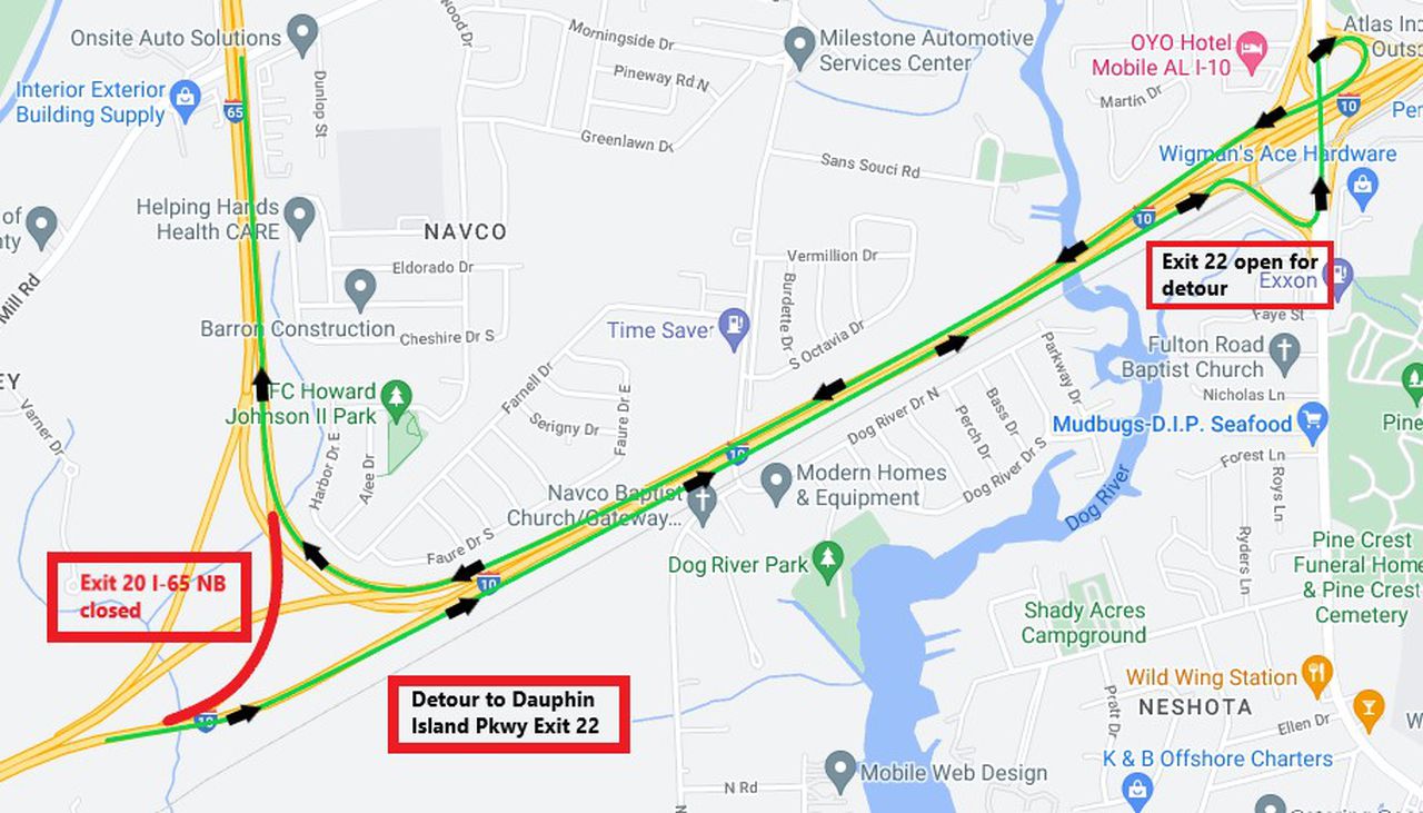 I-65 ramp in Mobile closing Tuesday night