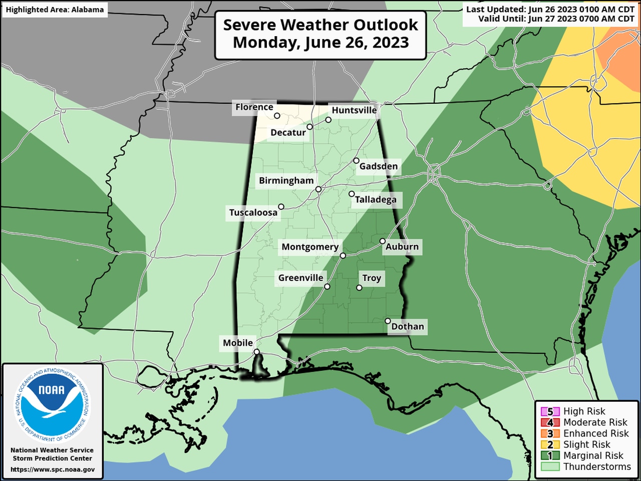 Isolated severe storms possible Monday in Alabama