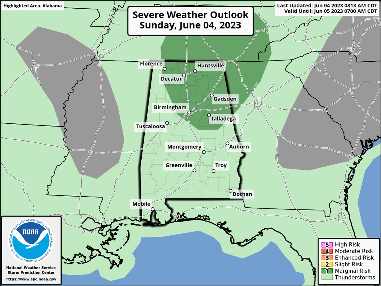 Isolated severe storms possible Sunday in Alabama