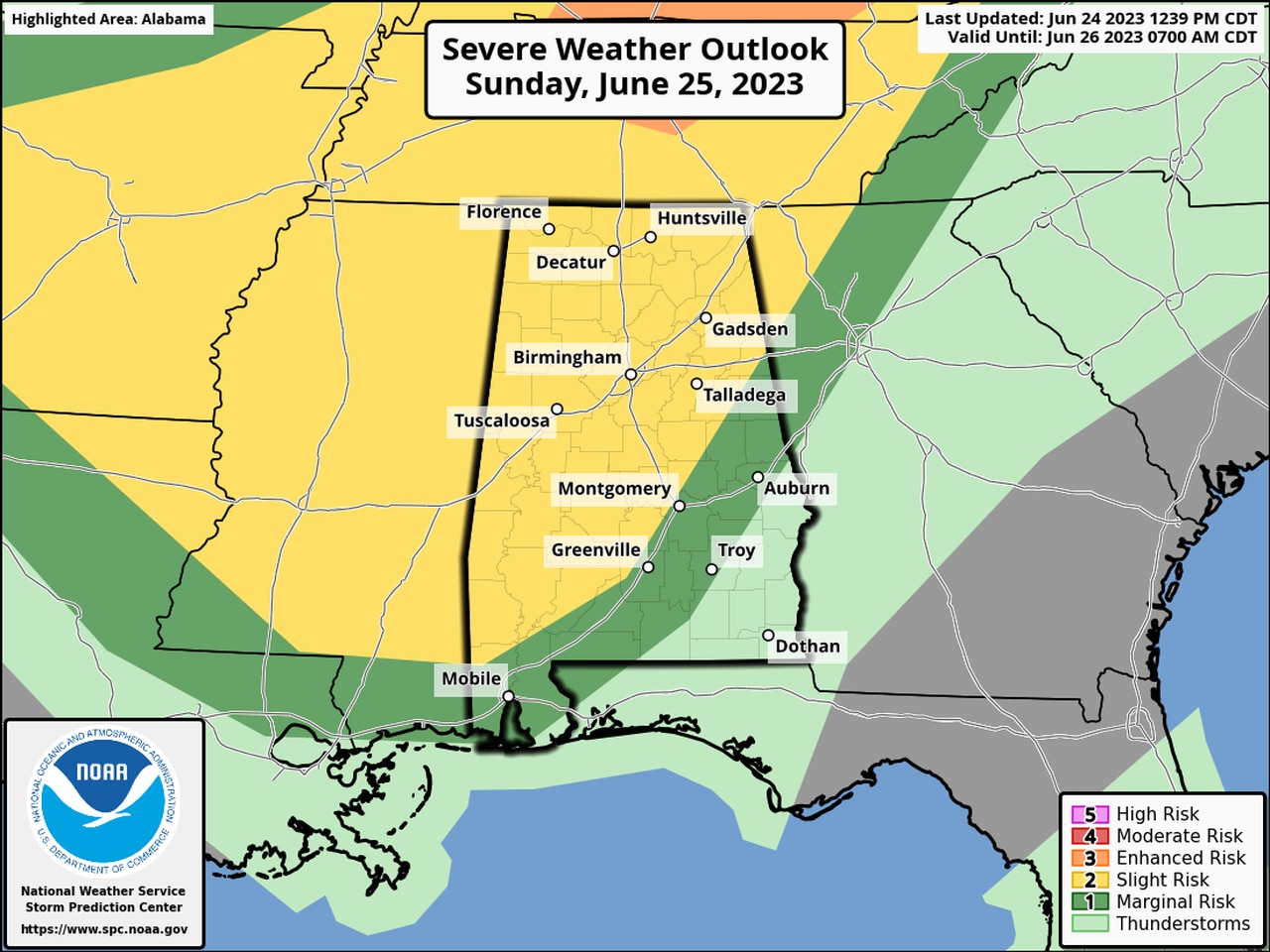 Threat for severe storms increases in Alabama on Sunday