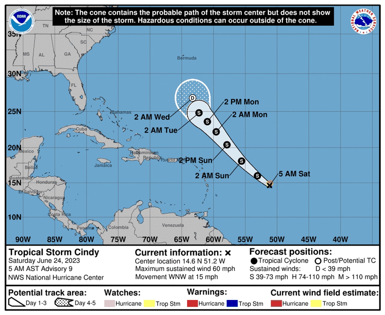 Tropical Storm Cindy track Saturday