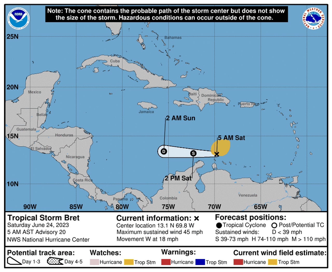 Tropical Storm Bret weakens, but Cindy is stronger