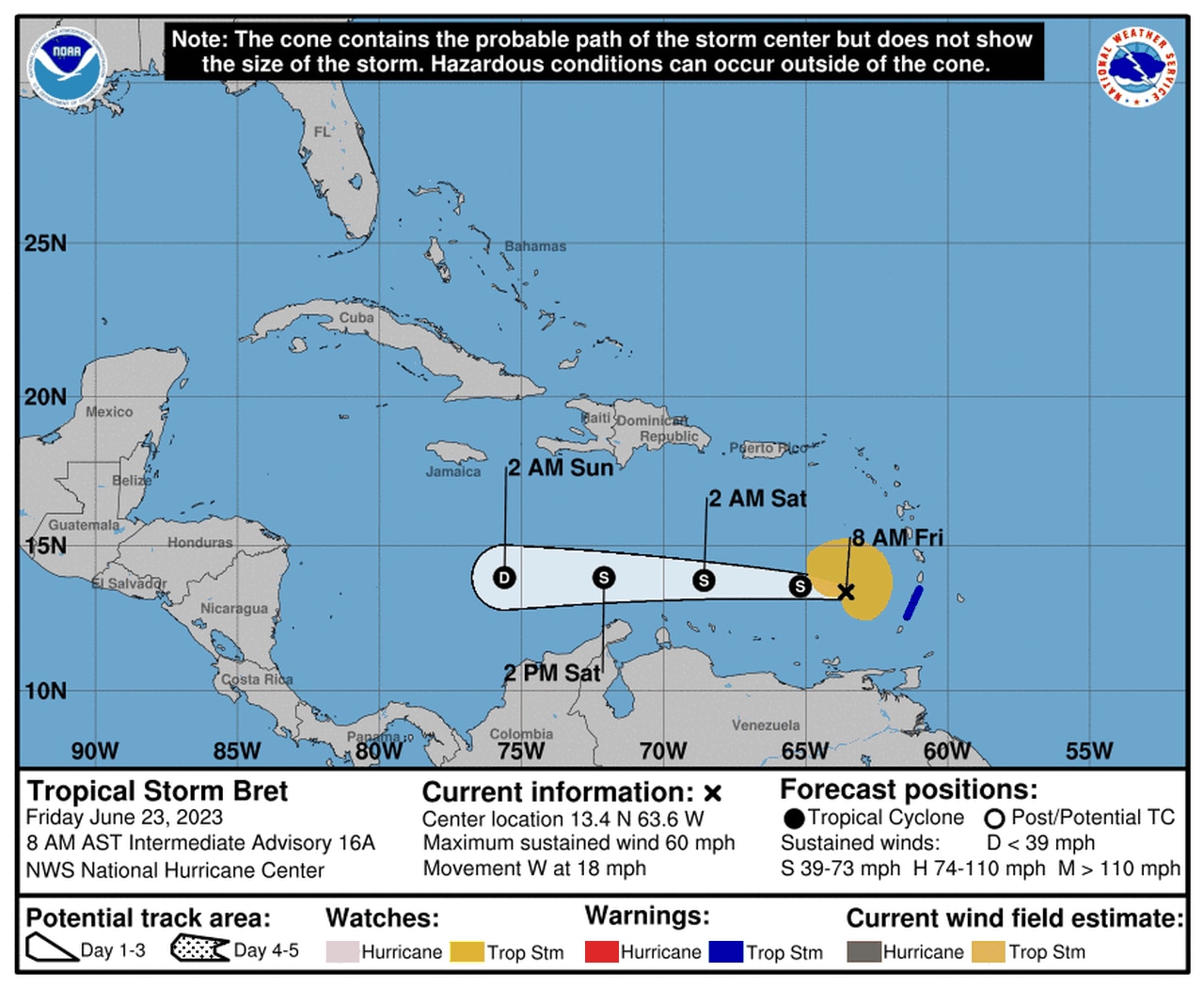 Two tropical storms in the Atlantic now: Bret and Cindy