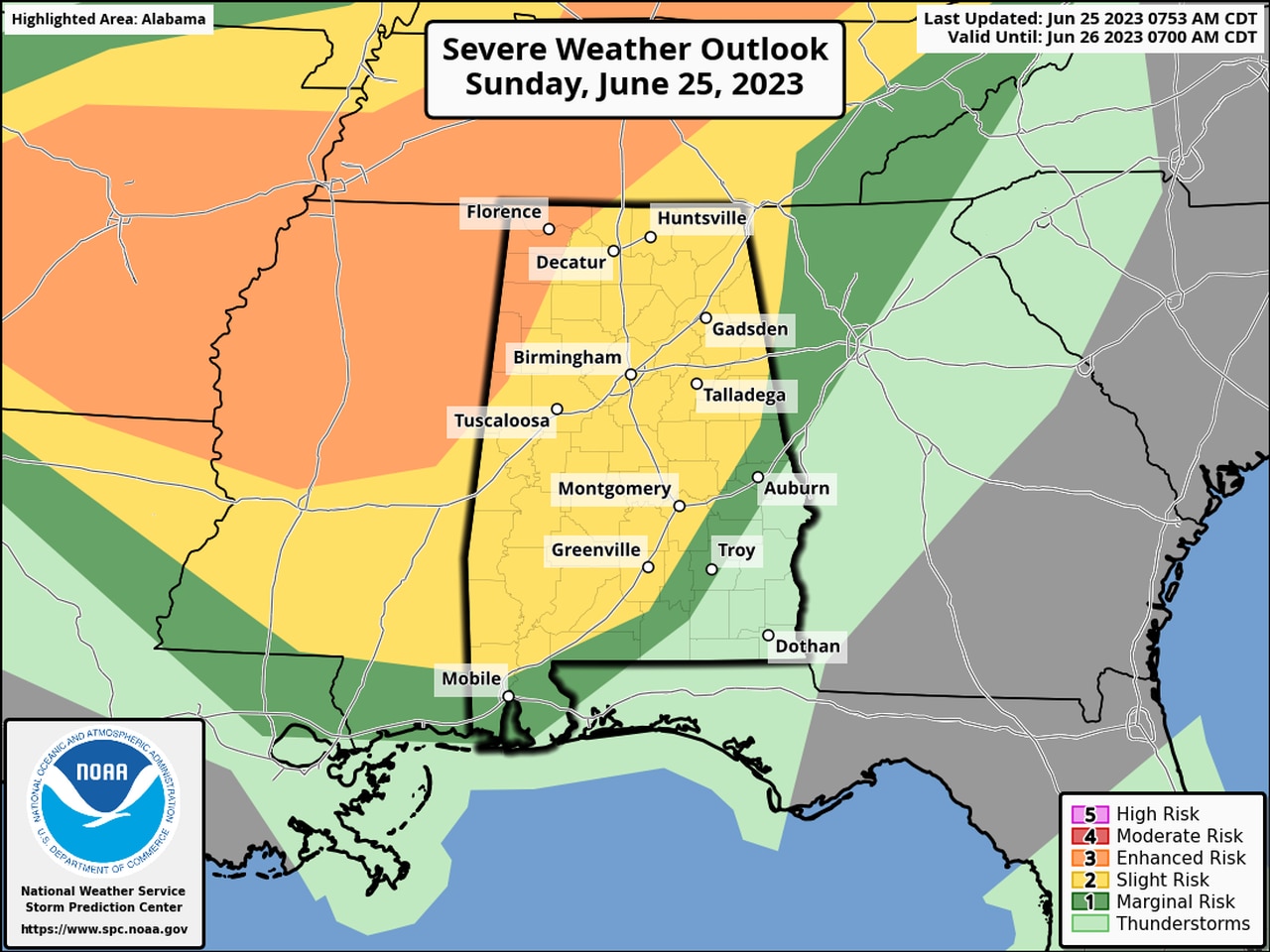 Waves of severe storms possible on Sunday in Alabama