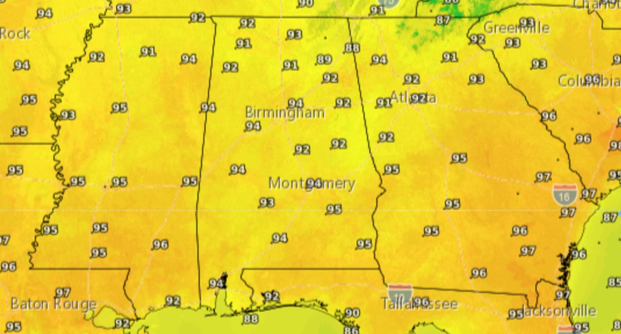 What will be the 10 hottest Alabama cities in the heatwave?