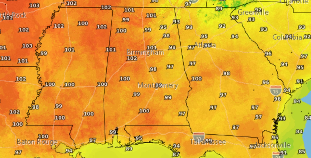 What will be the hottest days this week in Alabama?