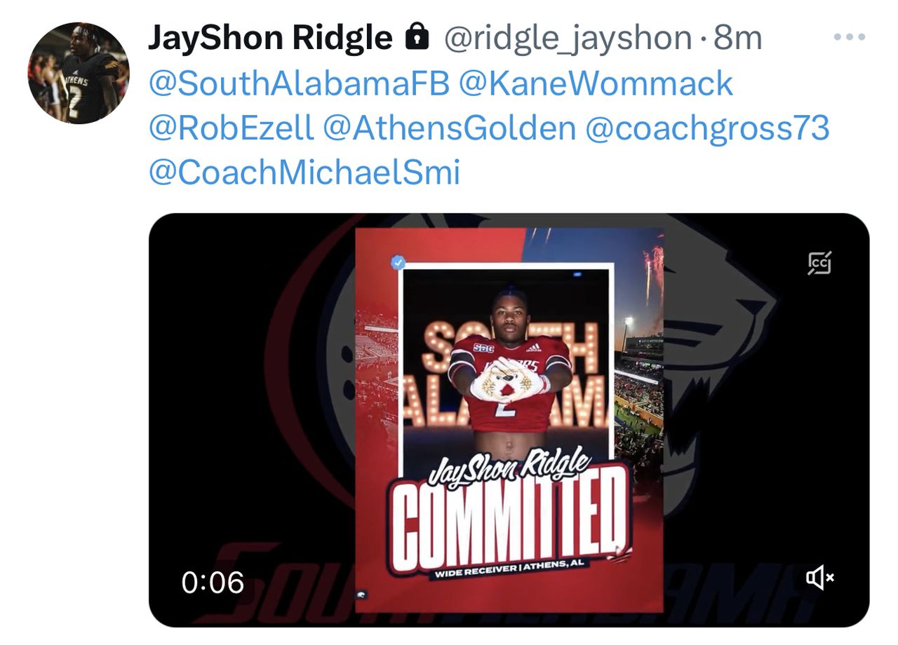Athens Highâs JayShon Ridgle commits to South Alabama