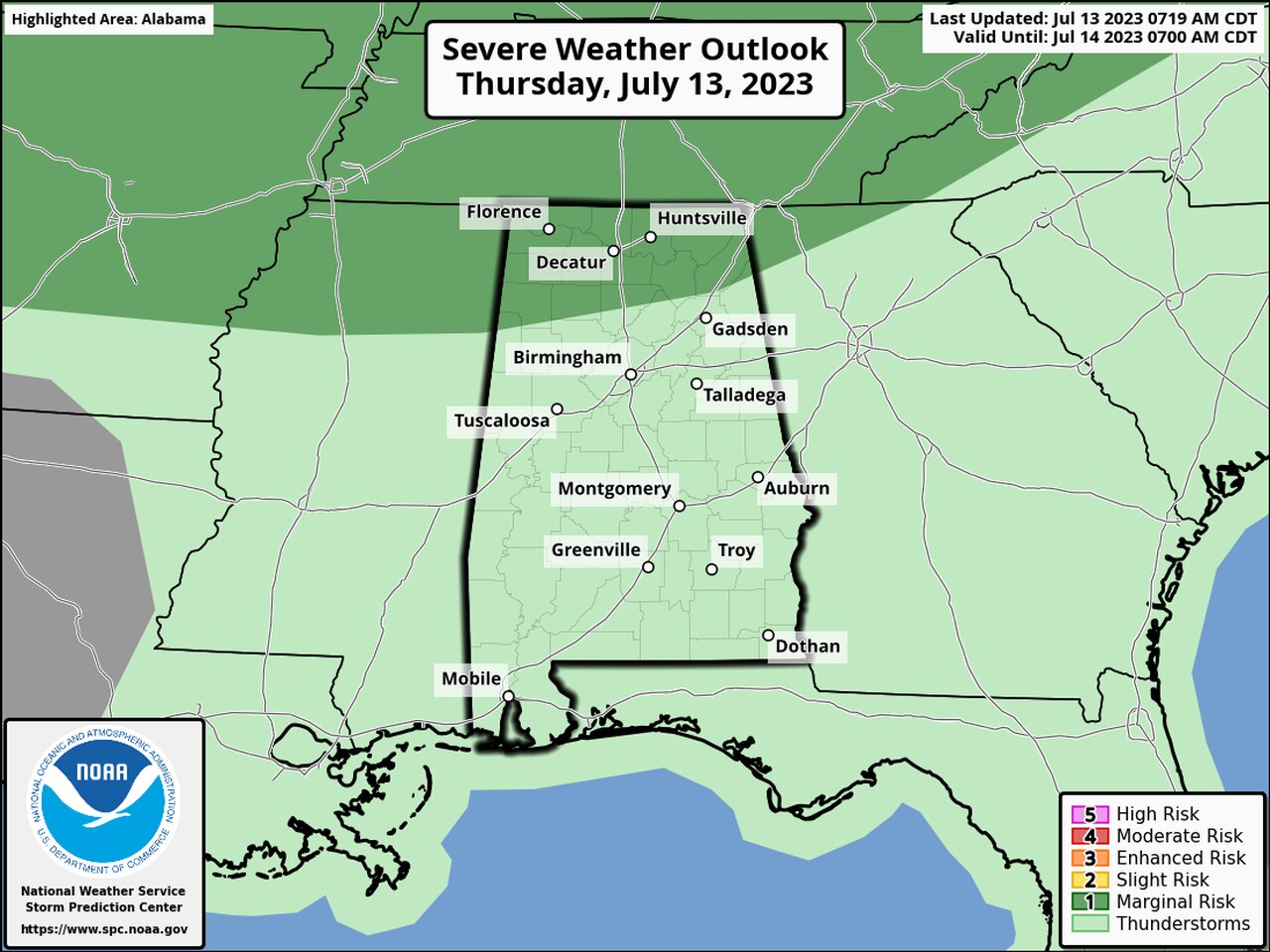 Flash flooding a concern in parts of Alabama today