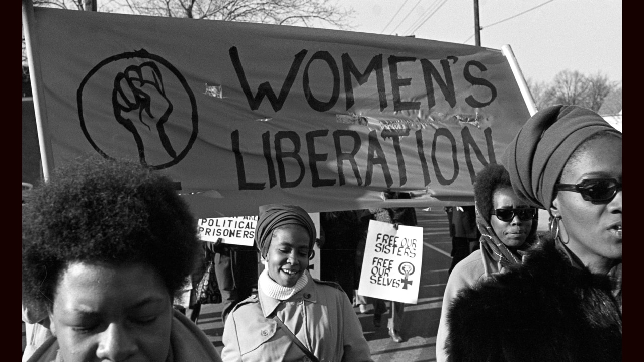 Women's Liberation' banner, march in support of the Black Panther Party