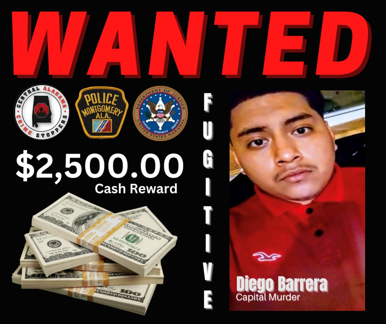 Reward increased for Montgomery capital murder suspect wanted in 2022 slaying
