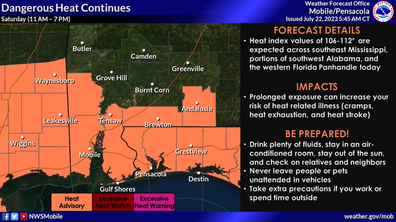 South Alabama heat advisories