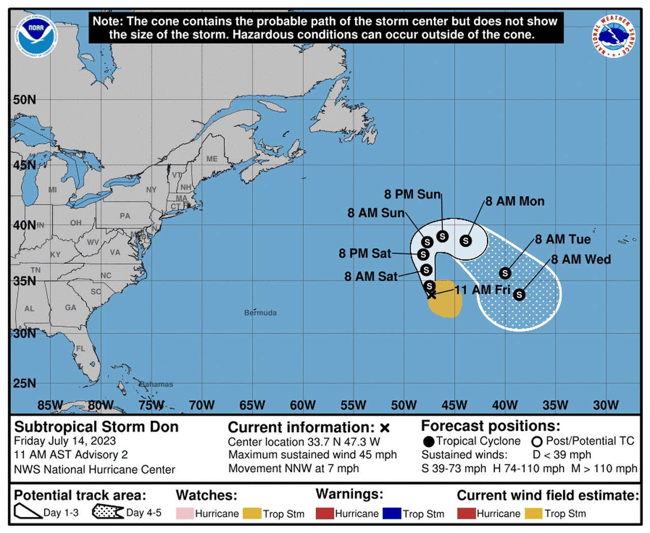 Subtropical Storm Don forms in central Atlantic