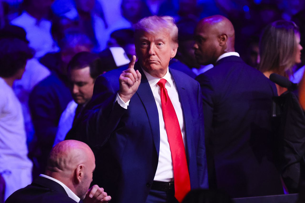 Trump talks with Mark Wahlberg, Mel Gibson, Guy Fieri, Joe Rogan at UFC 290