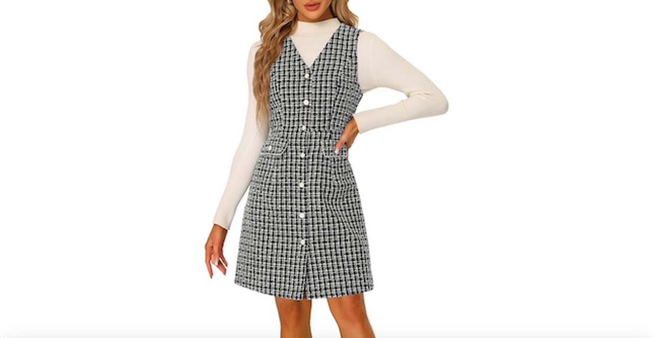 Allegra K Women’s Plaid Tweed Dress