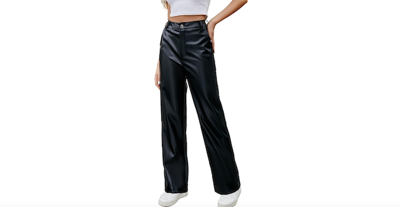 Keevoom Wide Leg Leather Pants for Women