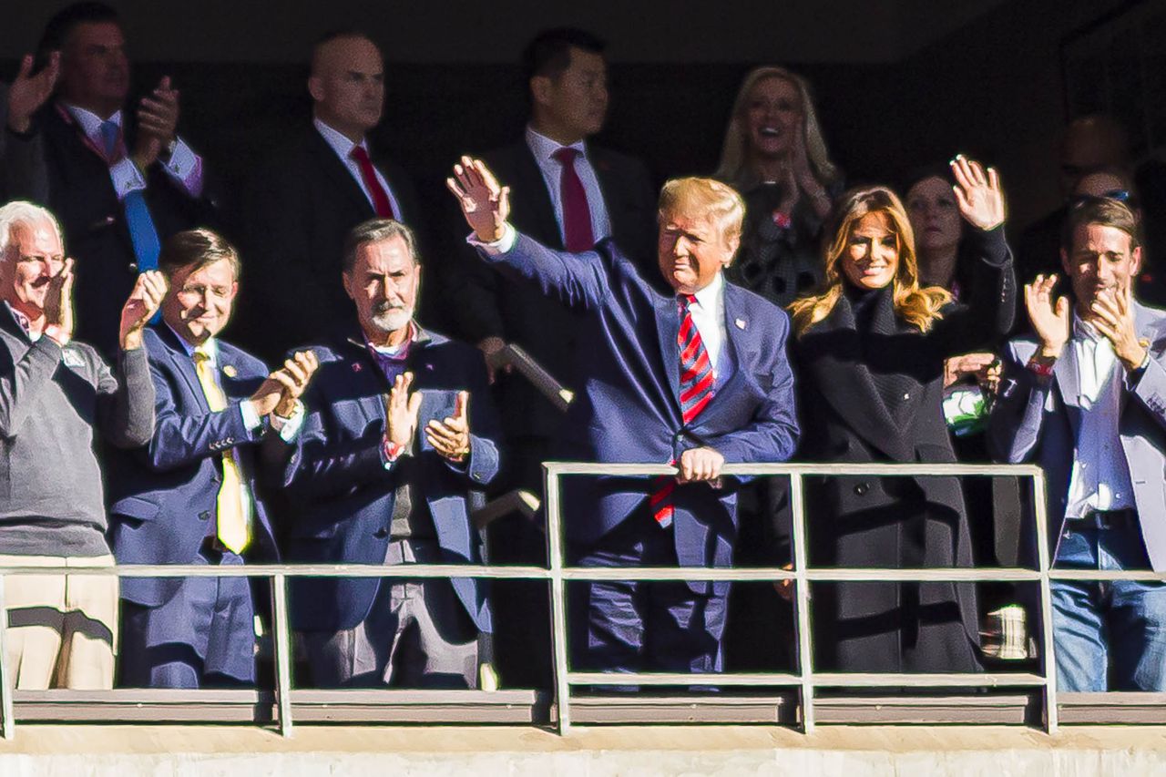 President Donald Trump and First Lady Melania Trump at the LSU-Alabama football game in Tuscaloosa, Alabama, Saturday, Nov. 9, 2019