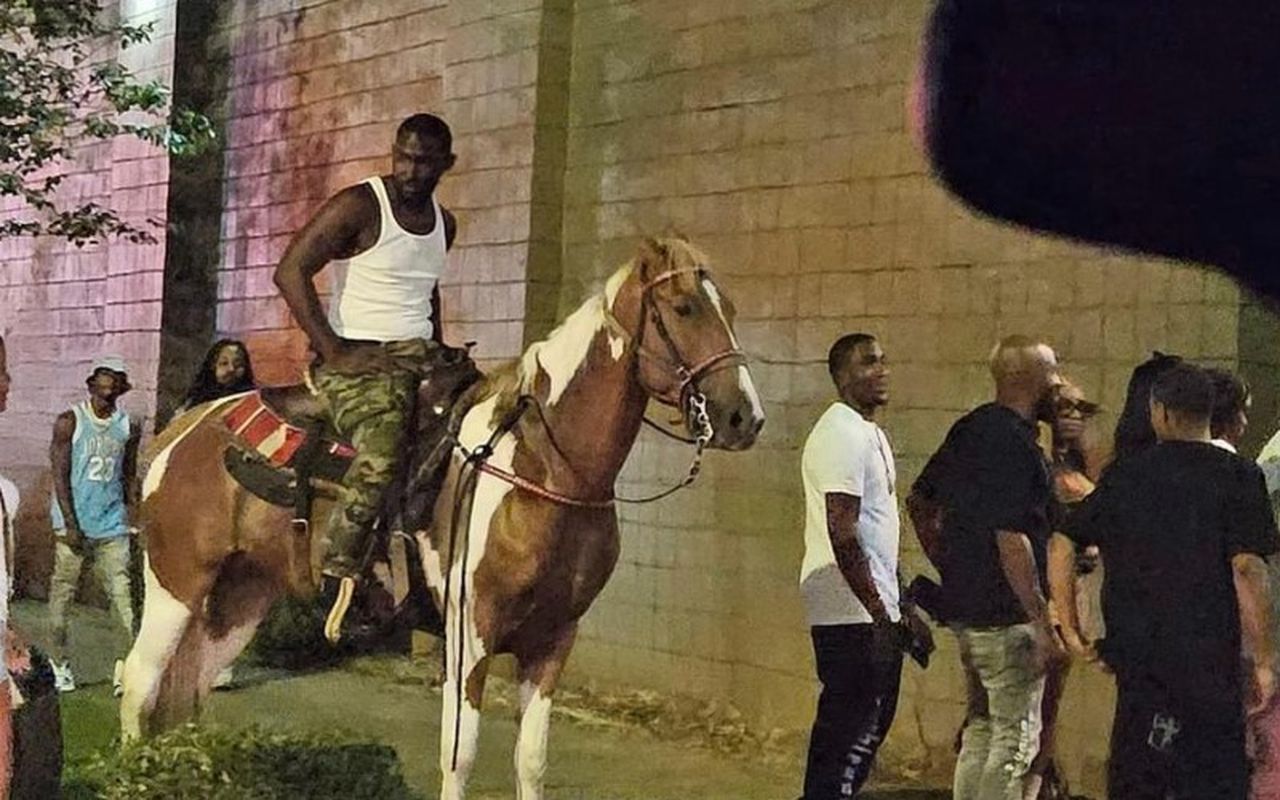 A man on a horse waiting to get into Platinum of Birmingham? Itâs not what it looks like