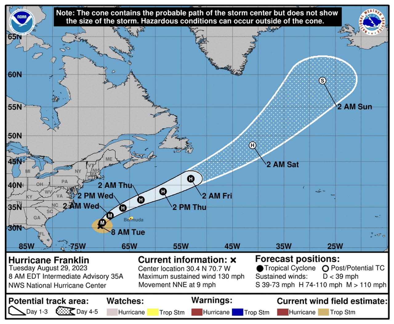 Hurricane Franklin 7 a.m. Tuesday