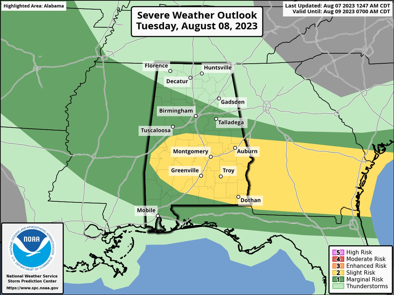 Enhanced risk for severe weather in Alabama on Monday