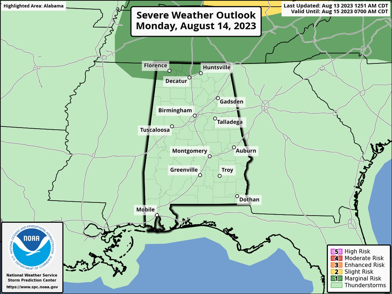 Isolated severe storms possible in north Alabama Sunday