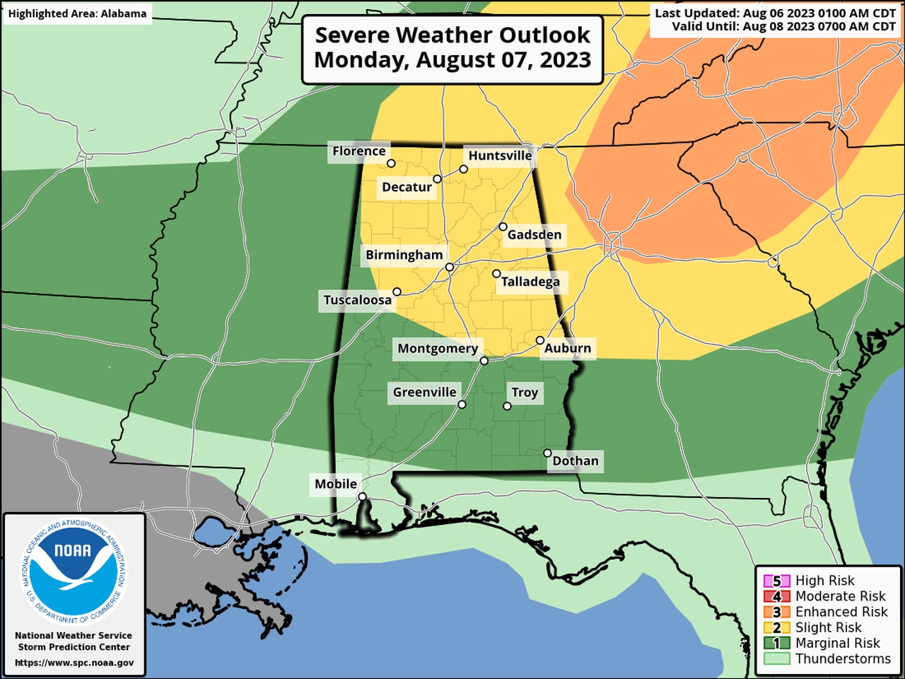 Level 2 severe weather risk for part of Alabama Sunday: What to know