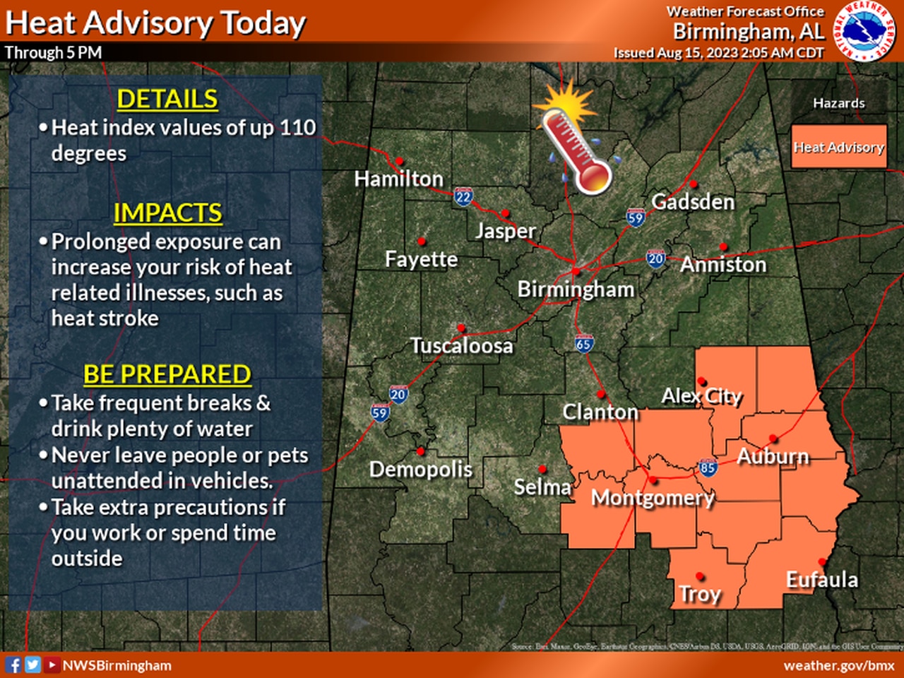 More heat advisories for south Alabama on Tuesday