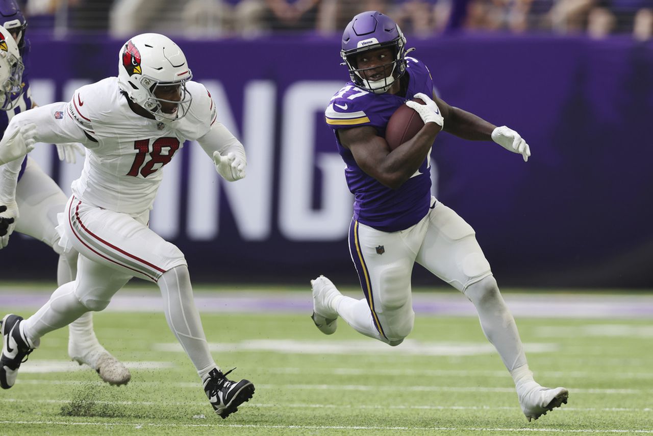 Minnesota Vikings running back DeWayne McBride carries the football during an NFL preseason game