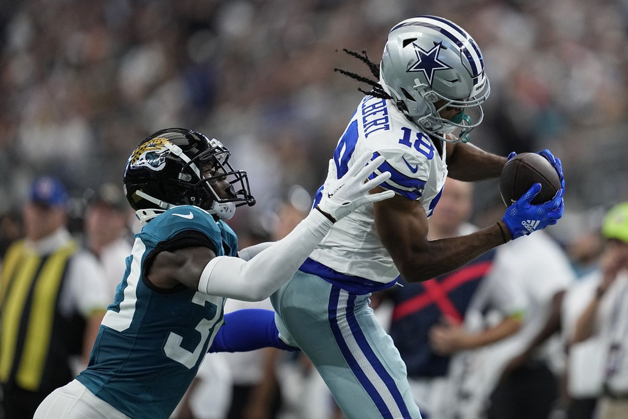 Dallas Cowboys wide receiver Jalen Tolbert catches the football during an NFL preseason game