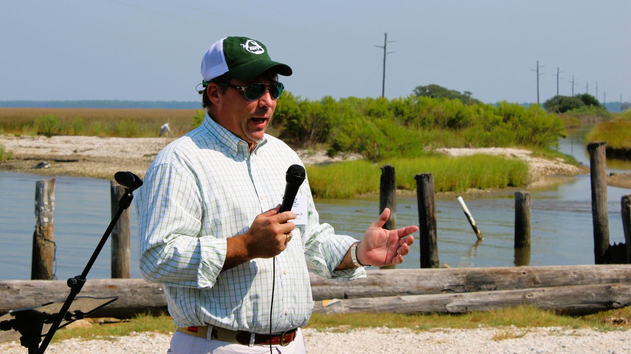 Backers gathered on Aug. 23, 2023 to celebrate an oyster restoration effort spearheaded by the Alabama Wildlife Federation.