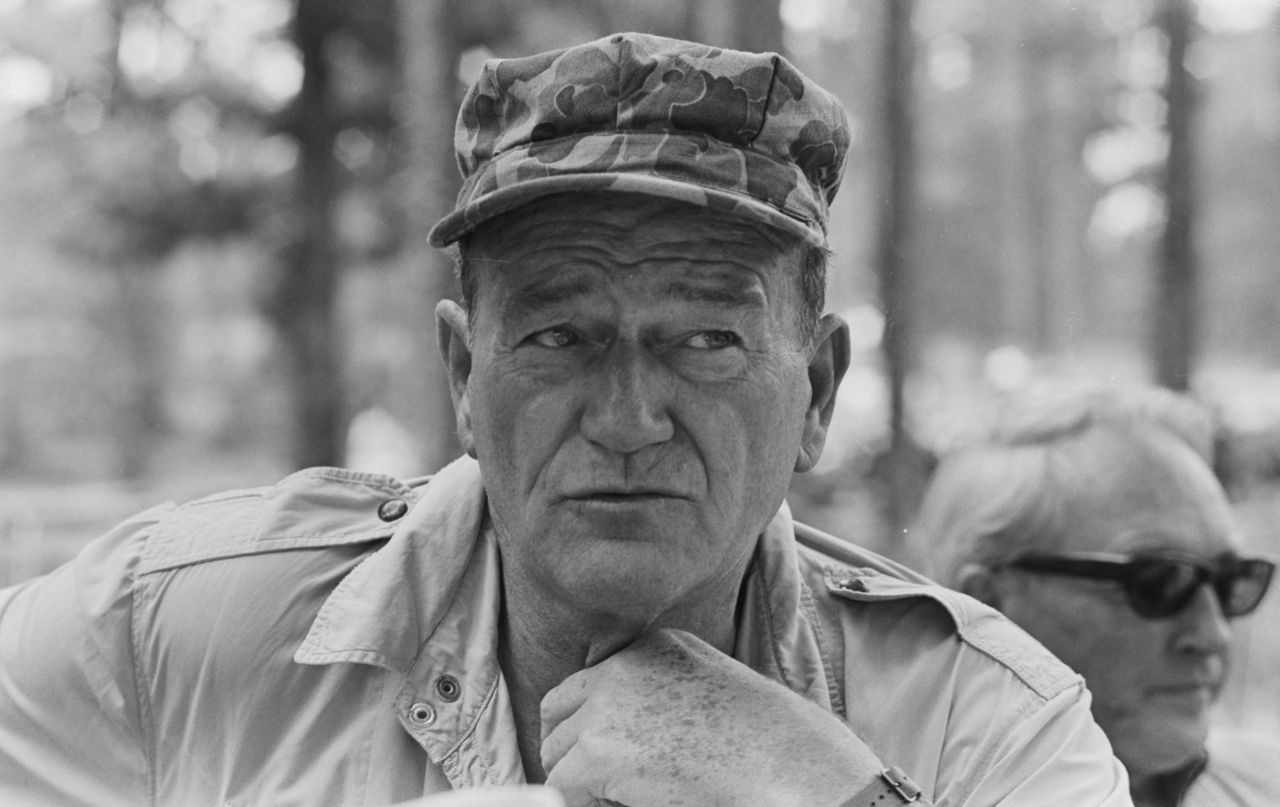 John Wayne on the set of THE GREEN BERETS at Fort Benning, Georgia.