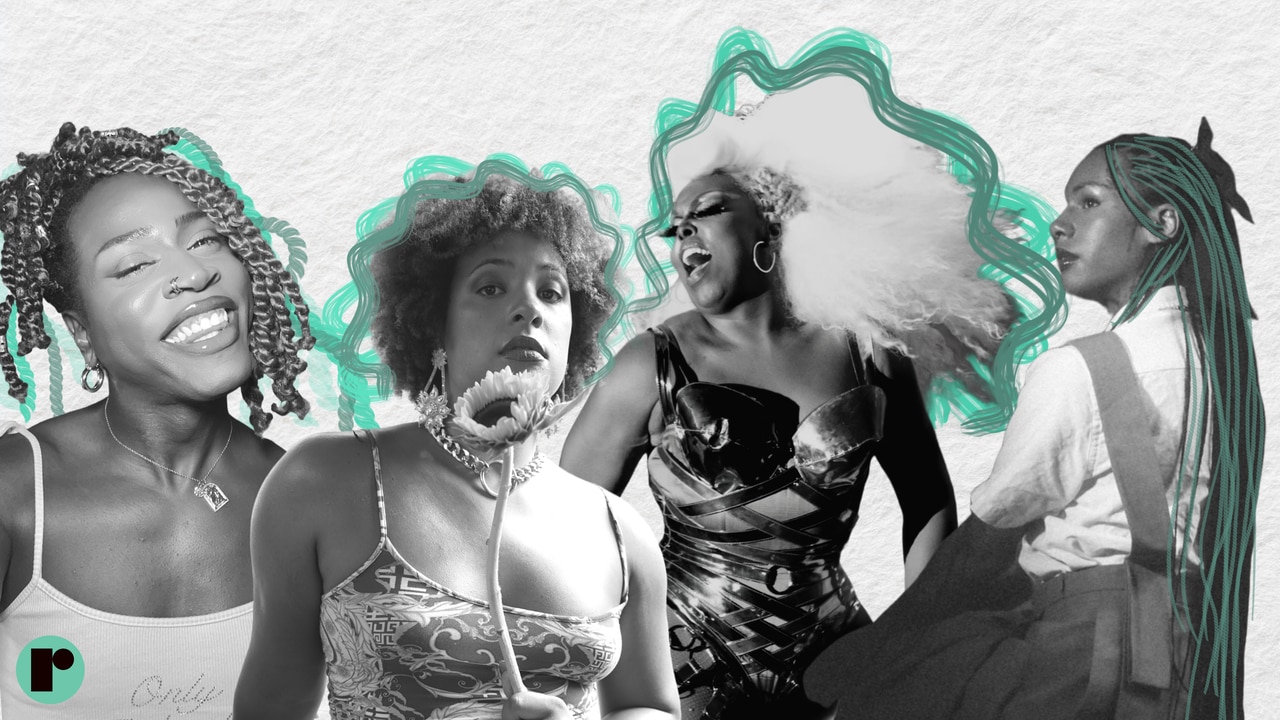 4 Black trans women and trans femmes wearing their hair as crowns for liberation