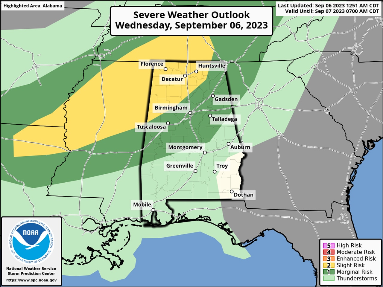 Level 2 severe weather risk Wednesday for Alabama