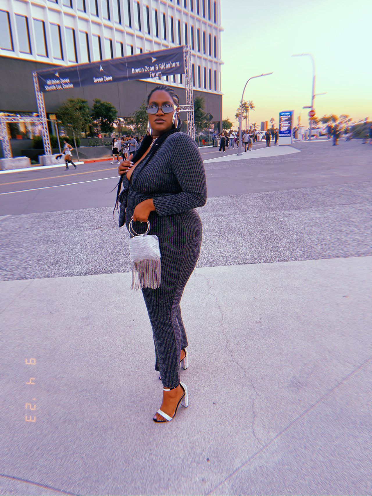 J'Neia Stewart attends the Renaissance World Tour in Los Angeles on Beyoncé’s birthday wearing a sparkly black jumper and silver accessories.