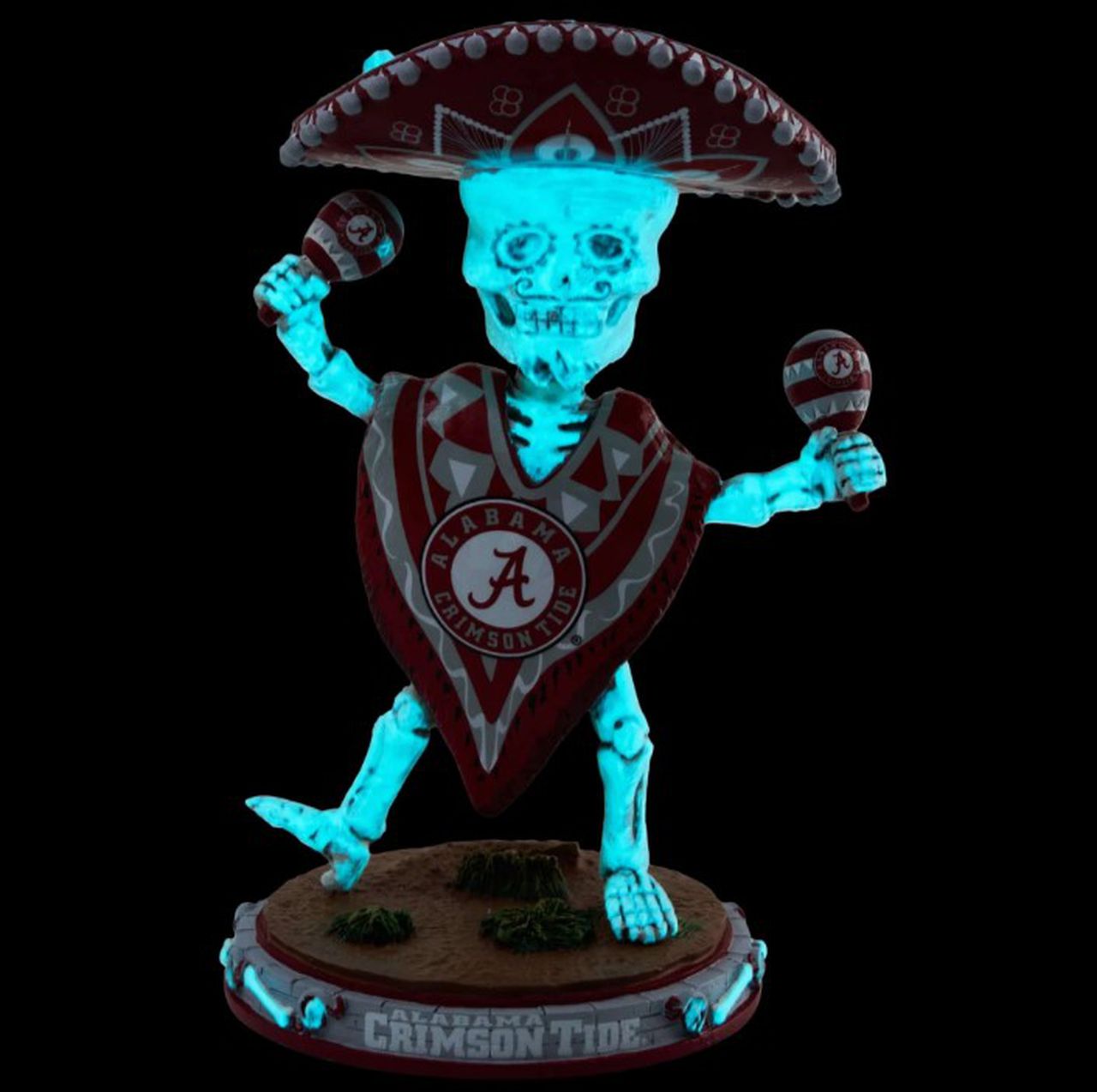 Get your Alabama Crimson Tide Calavera glow-in-the-dark bobblehead