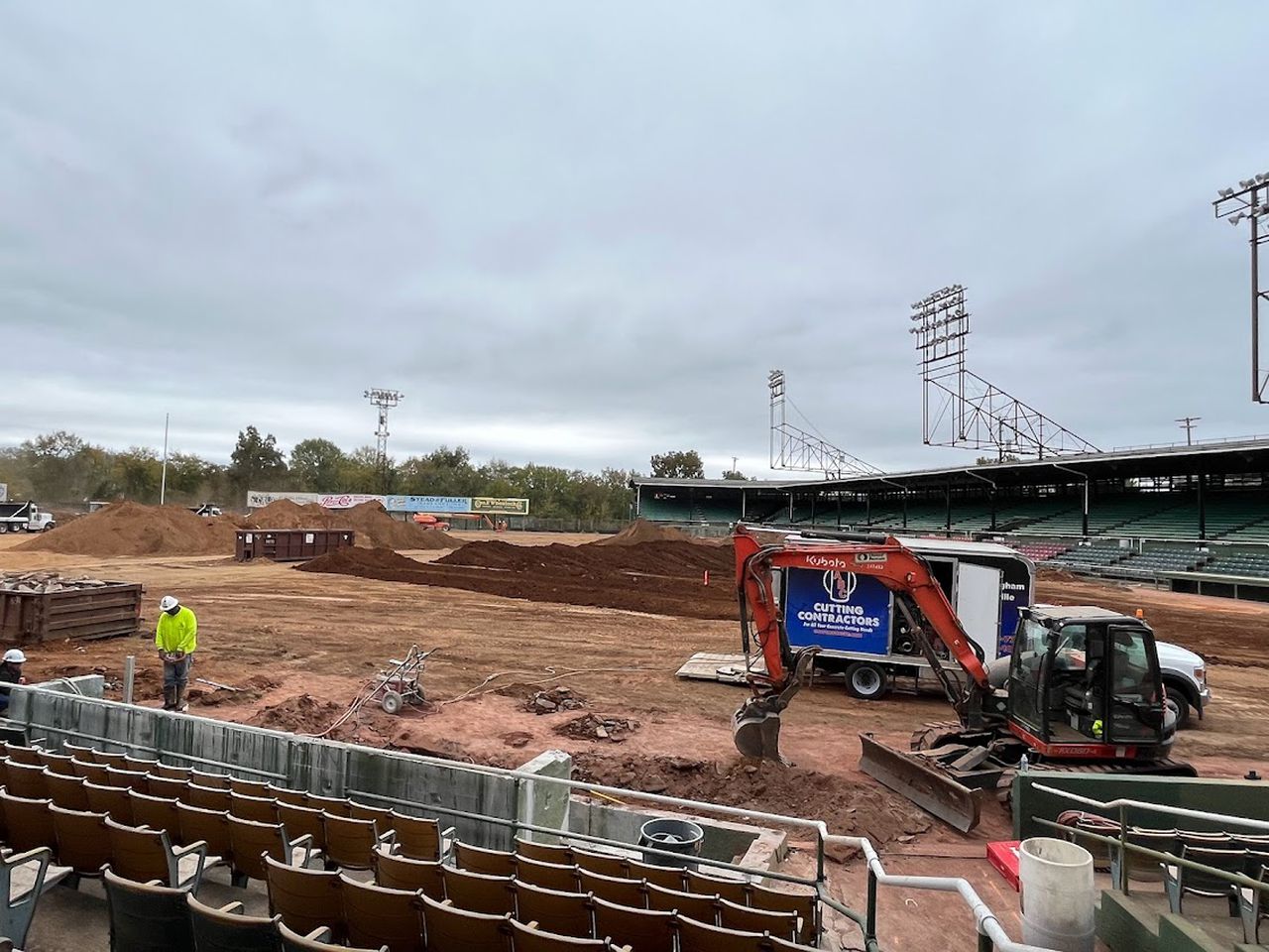 Rickwood Field under construction, historic dirt dug up