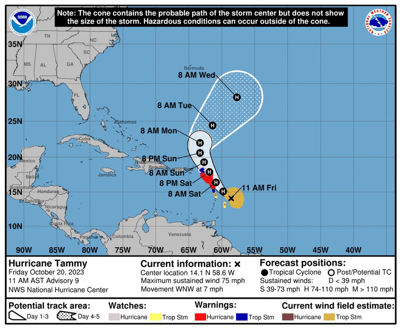 Tammy becomes a hurricane near Leeward Islands