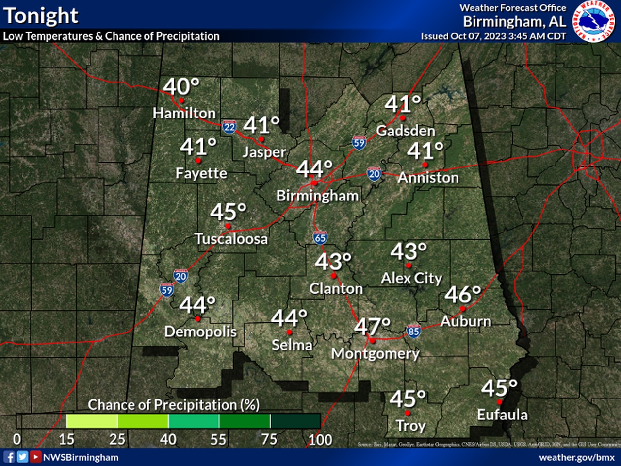 Central Alabama lows