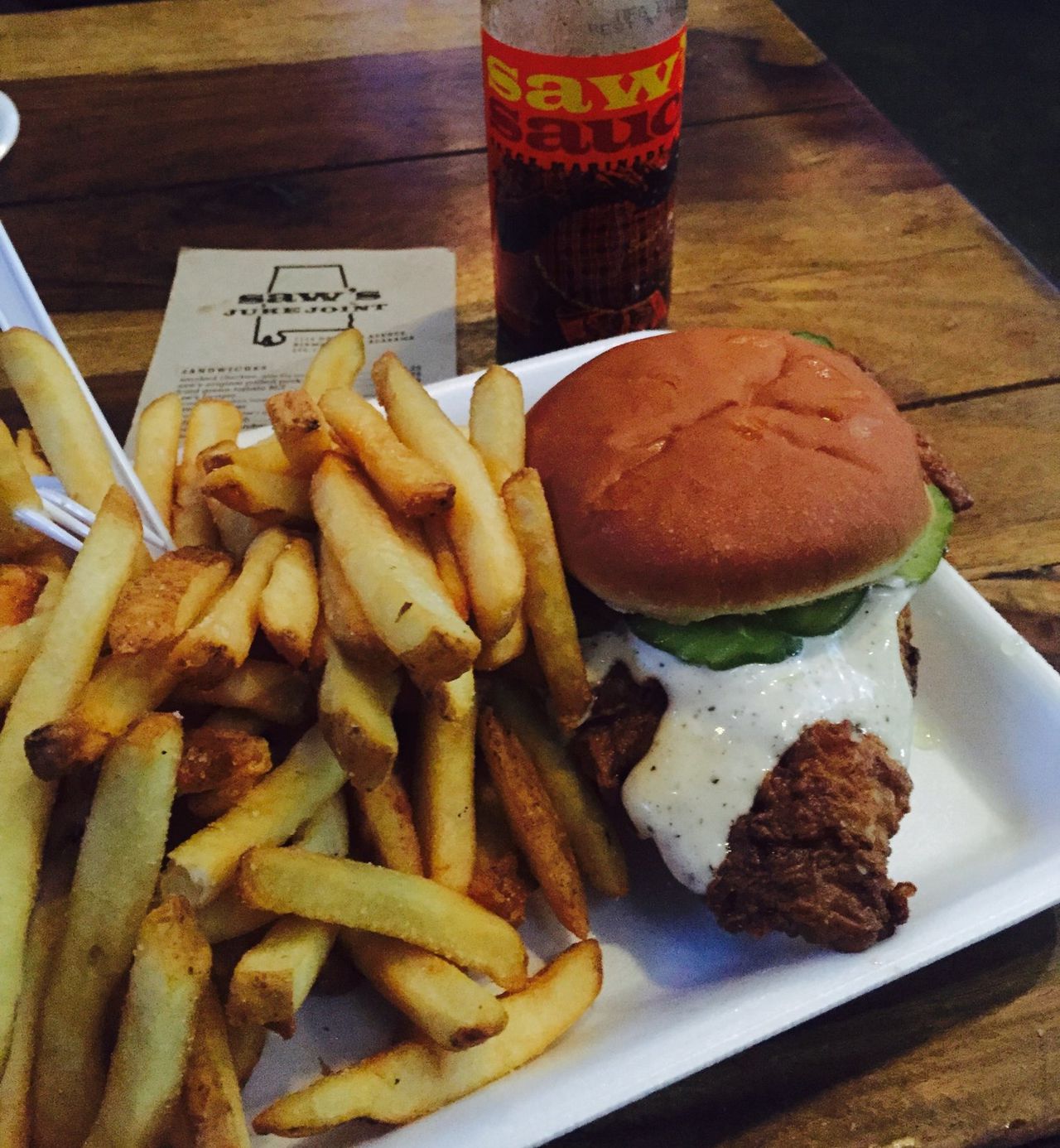 Sweet tea fried chicken sandwich at Saw's Juke Joint