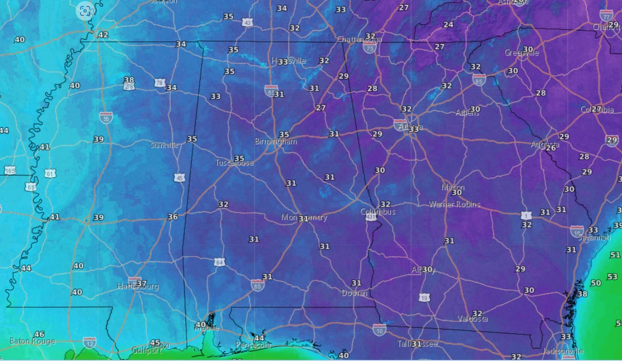 Thursday morning lows